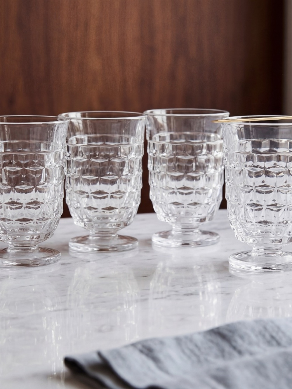 Vintage Indiana Glass Footed Juice Cups | Clear Paneled Tumblers | Set of 4